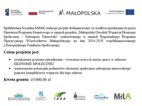 Program Grantowy w ramach projektu „Małopolski Ośrodek Wsparcia Ekonomii Społecznej – Subregion Tarnowski”